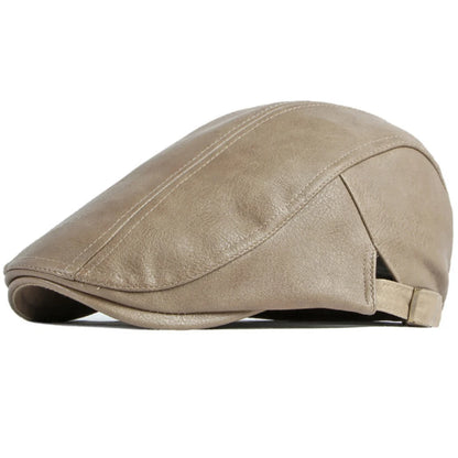 Cadiz Faux Leather Ivy Cap in Khaki