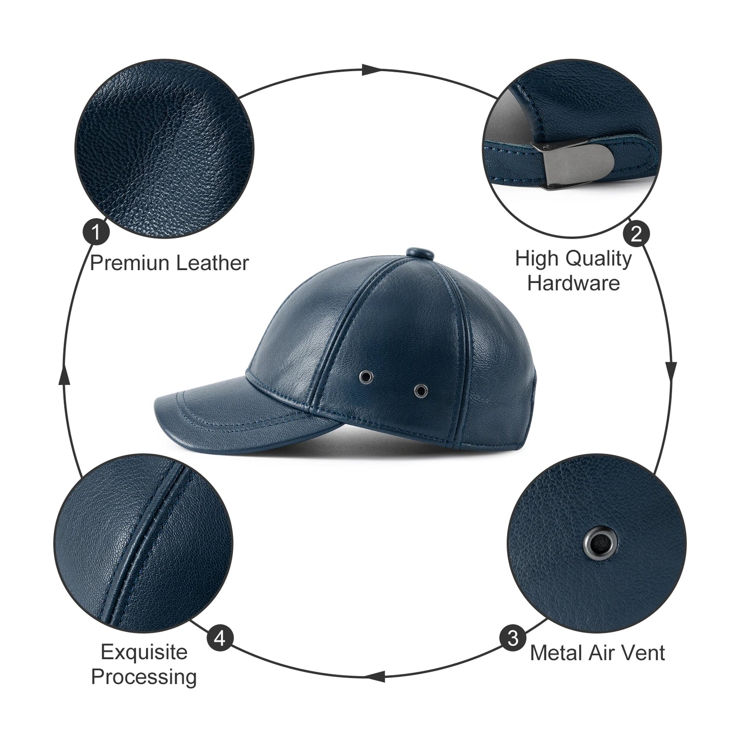 The Knightsbridge | Men's Genuine Cowhide Leather Baseball Cap | Urban Caps NZ