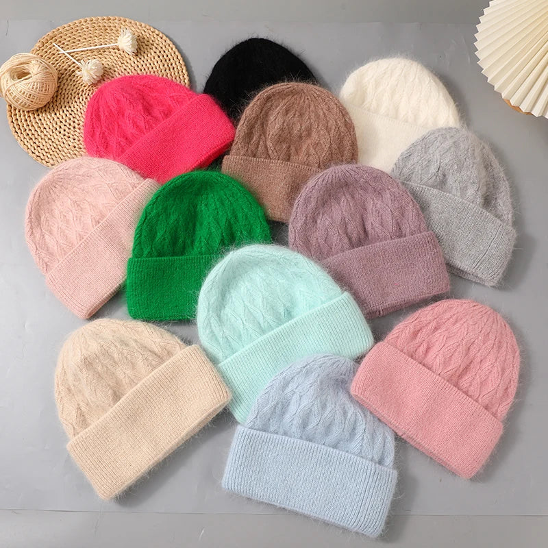 The St Moritz | Twist Angora Rabbit Fur Knitted Beanie | Urban Caps NZ