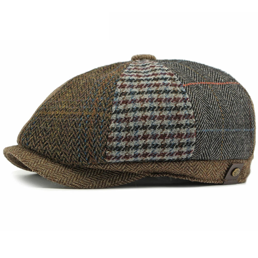 Arundel Plaid Wool Beret in Coffee