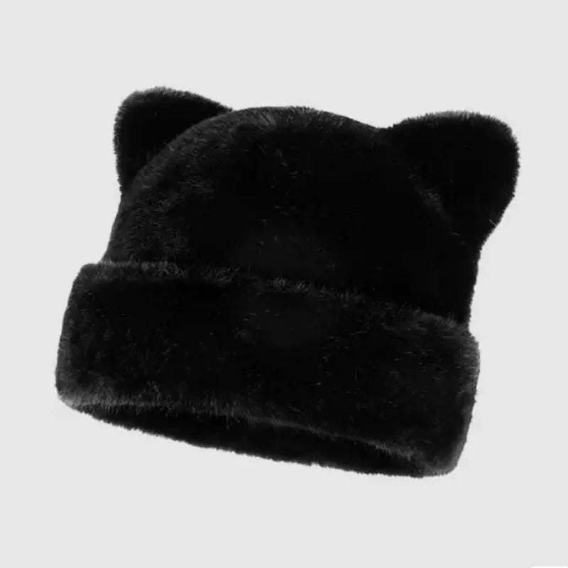 Amara Leopard Teddy Bear Beanie in All Black