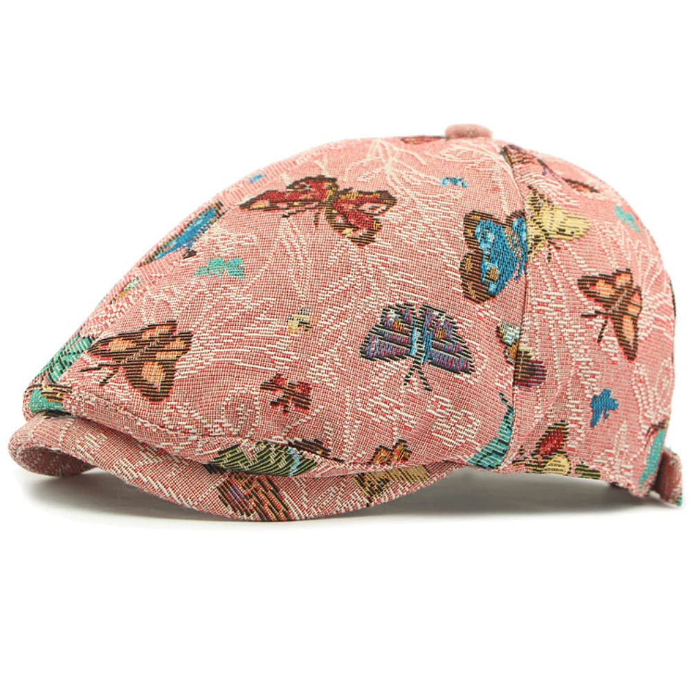 Tewkesbury Animal-Print Beret in Panels Pink