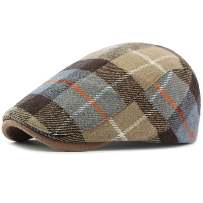 Ripon Plaid Winter Beret in Khaki