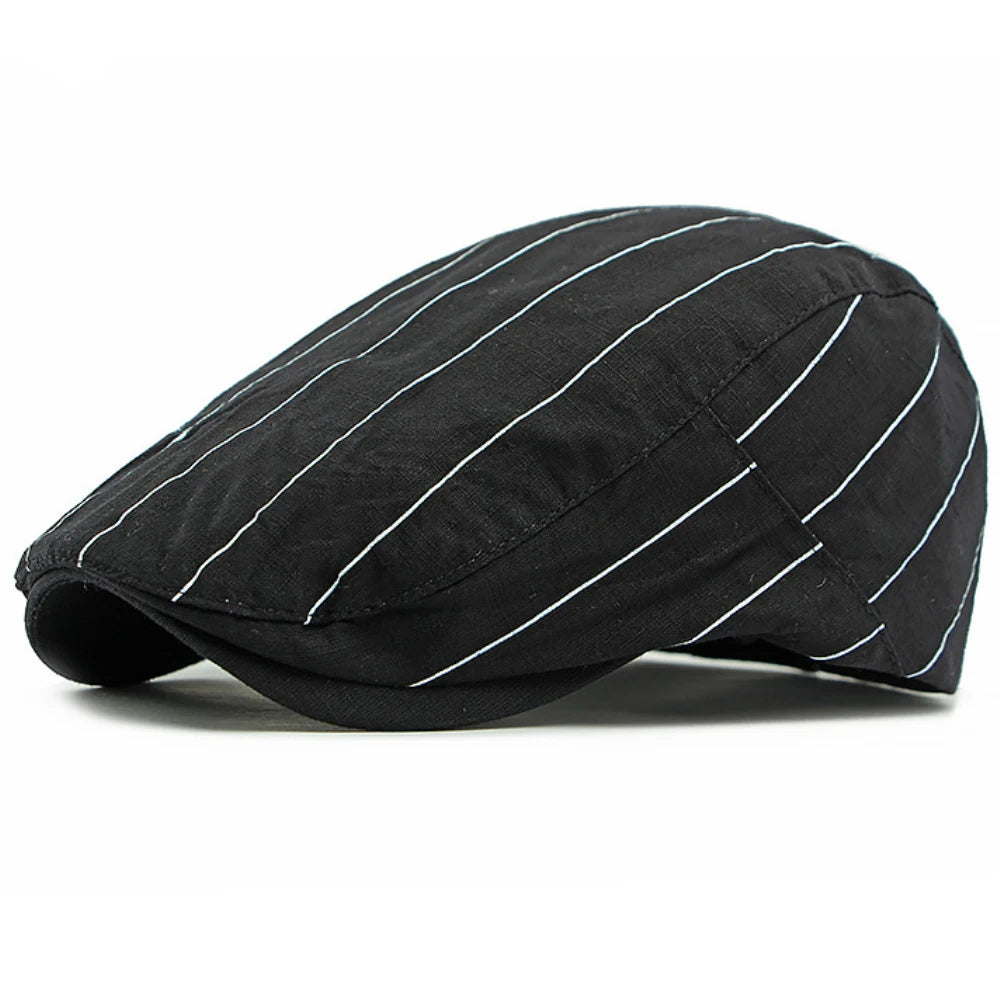 Padstow Striped Sun Beret in Black