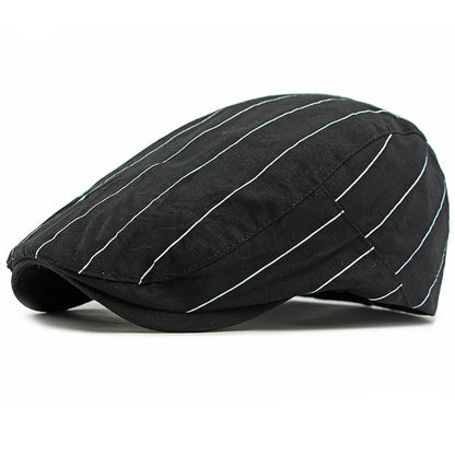Padstow Striped Sun Beret in Black