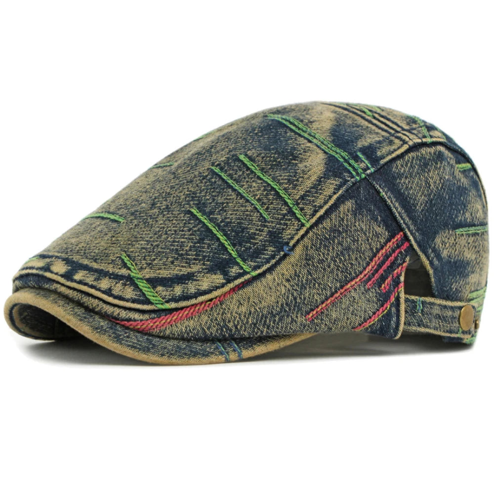 Frome Geometric Denim-Style Beret in Old Blue