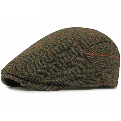 Ross-on-Wye Plaid Wool Beret in Army Green