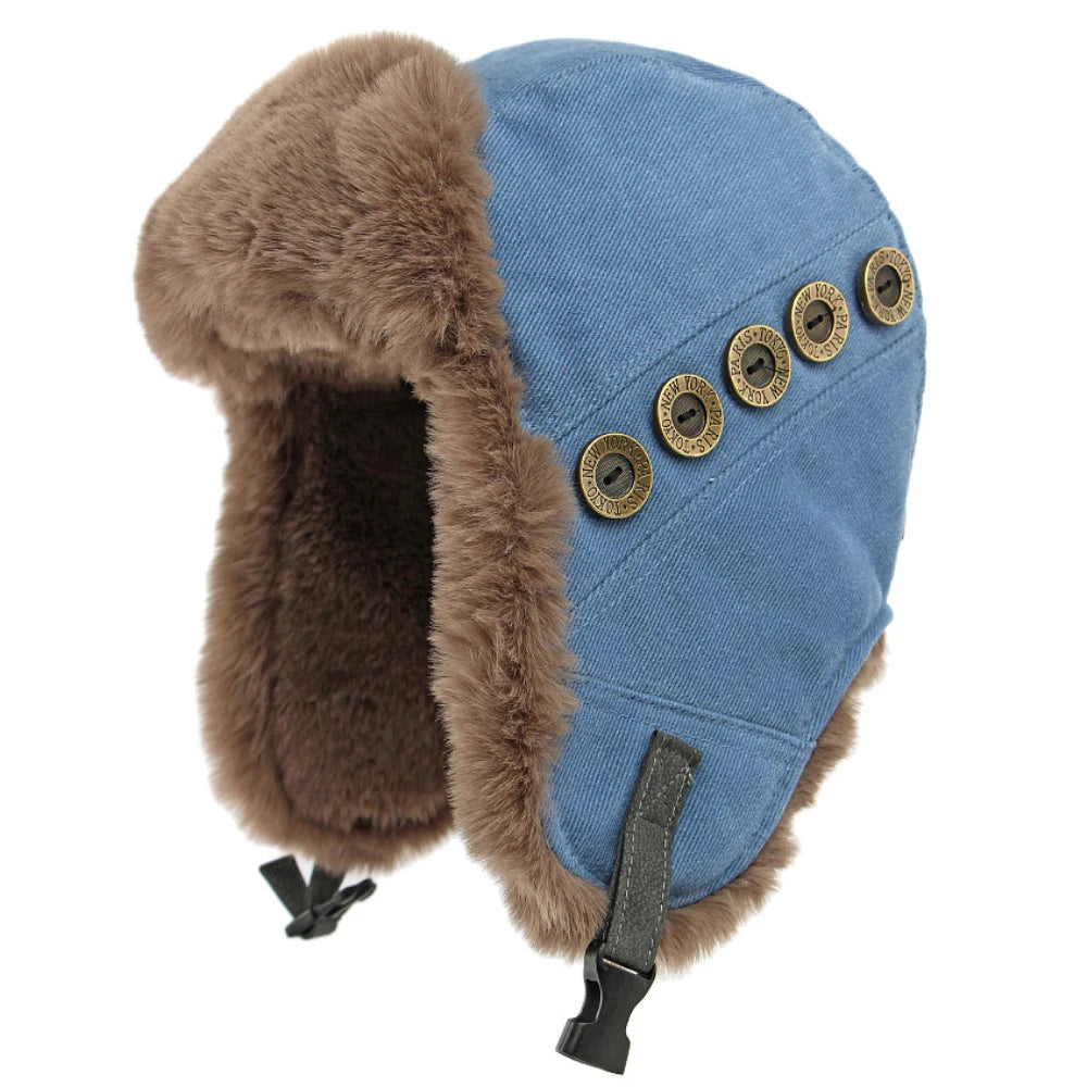 Verkhoyansk Faux Fur Trapper Hat in Blue
