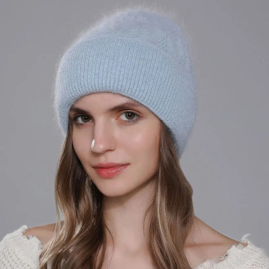 The St Moritz | Twist Angora Rabbit Fur Knitted Beanie | Urban Caps NZ