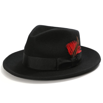 Black Luxury Wool Fedora Hat – Crushable Satin Lined Feather Fedora