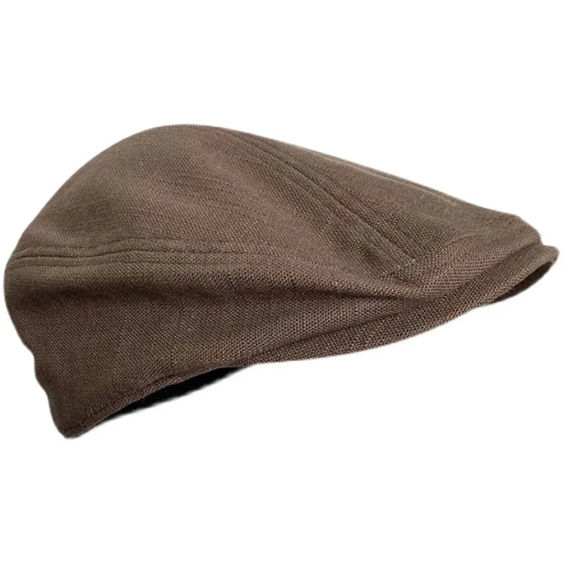 Chester Linen Newsboy Cap in Dark Coffee