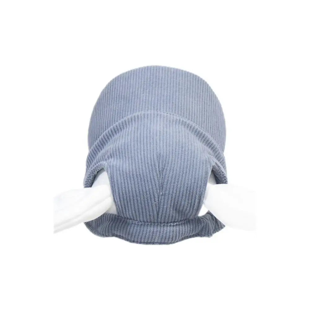 Small dog wearing a khaki corduroy cap