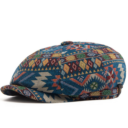 Geometric Print Newsboy Cap | Bohemian Heritage Cap | Urban Caps NZ