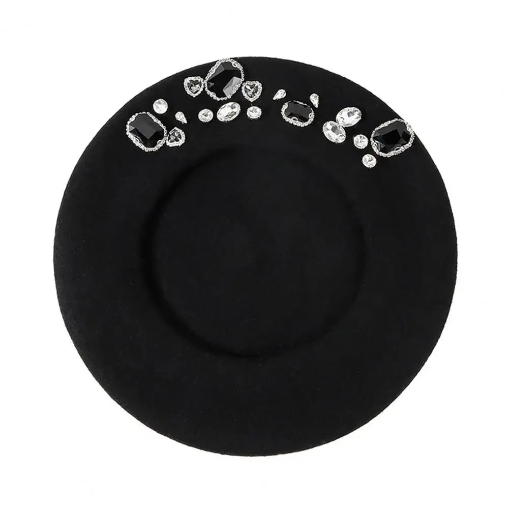 Montmartre Rhinestone Wool Beret in Black
