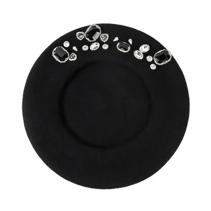 Montmartre Rhinestone Wool Beret in Black