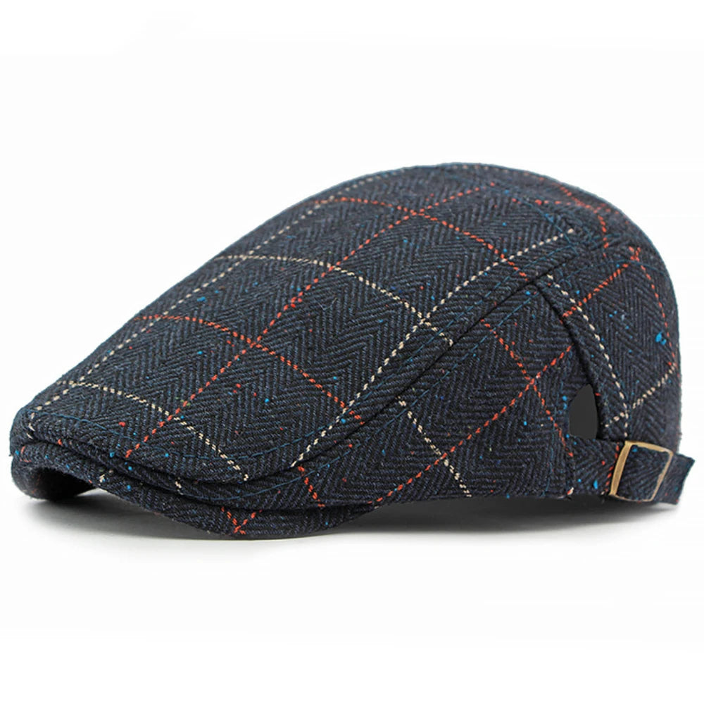 Ross-on-Wye Plaid Wool Beret in Navy Blue
