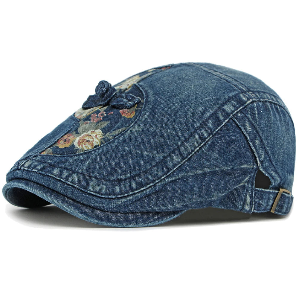 Tetbury Floral Patchwork Beret in Dark Blue