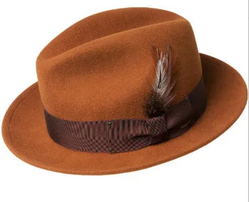 Premium 100% Wool Chicano Lowrider Hat – Feather Band Wide Brim Fedora
