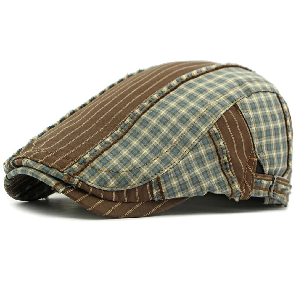 Colchester Plaid Artist Beret in Coffee Striped