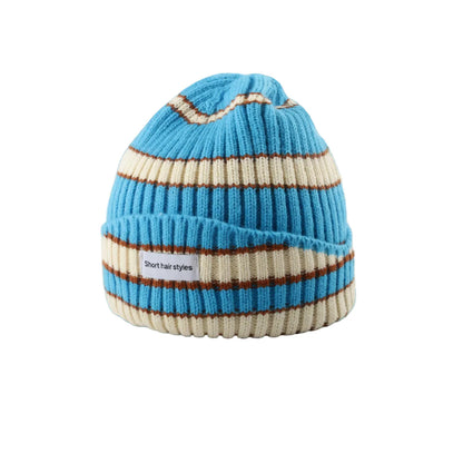 SHS Striped Winter Beanie - Cotton Knit Striped Hat Cozy Winter Outfits And Soft Comfort