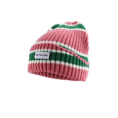 SHS Striped Winter Beanie - Cotton Knit Striped Hat Cozy Winter Outfits And Soft Comfort