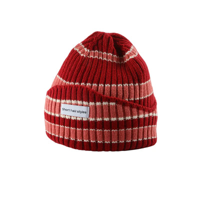 SHS Striped Winter Beanie - Cotton Knit Striped Hat Cozy Winter Outfits And Soft Comfort