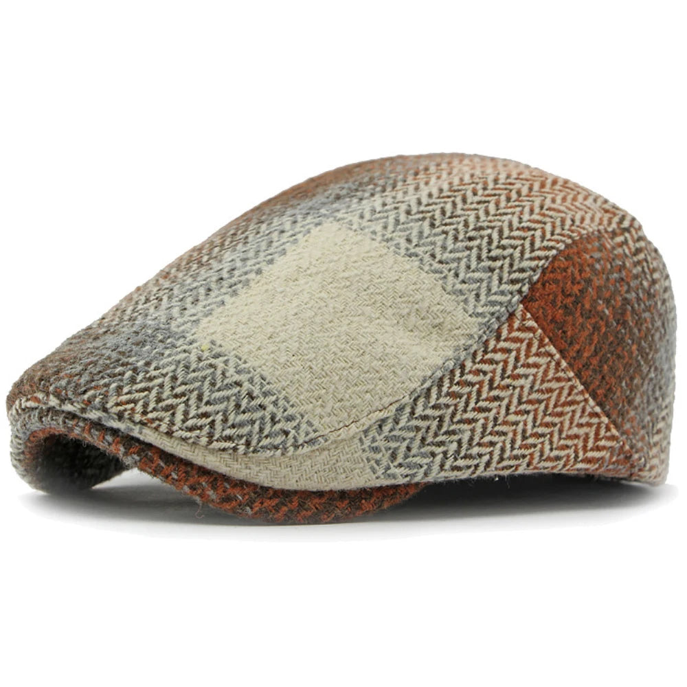 Bury Plaid Wool Beret in Orange