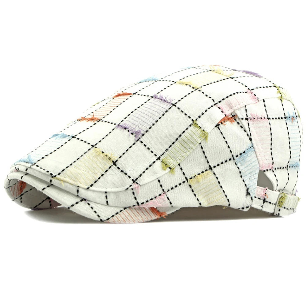 Stroud Vintage Plaid Beret in White