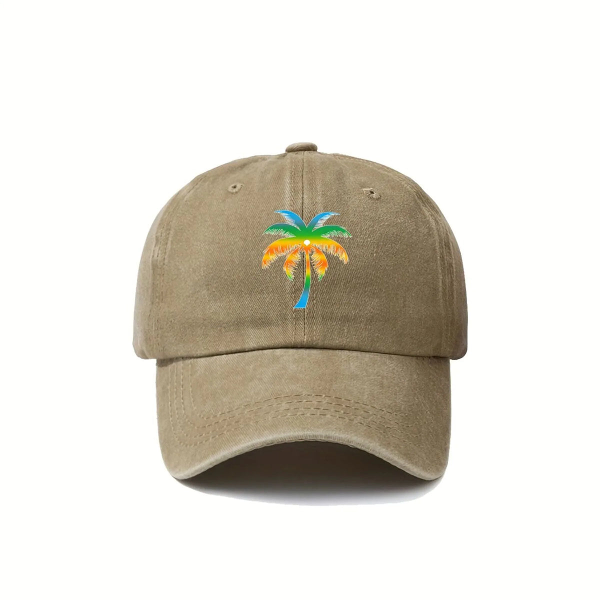Palm Tree Embroidered Washed Cotton Cap – Unisex