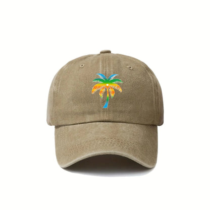 Palm Tree Embroidered Washed Cotton Cap – Unisex