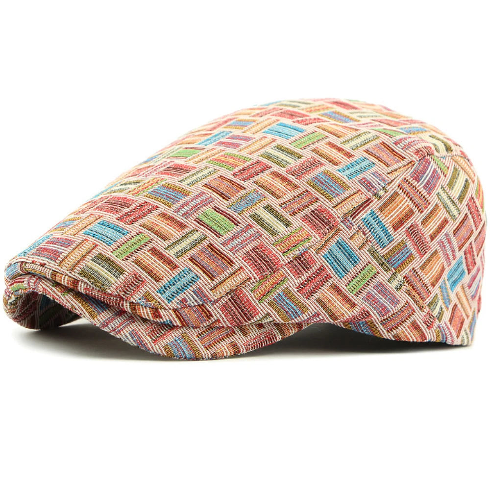Granada Plaid Artist Beret in Back Buckle Pink