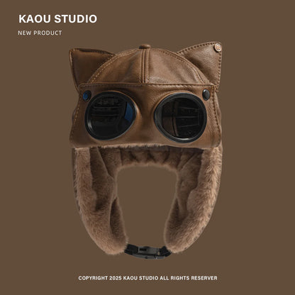 Maverick Cat Ear Pilot Cap in Light Brown
