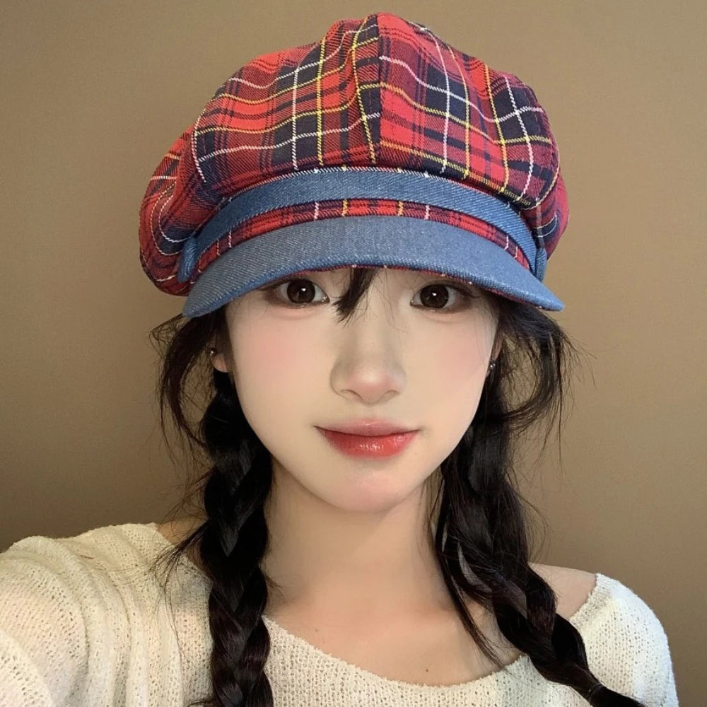 Eastbourne Patchwork Newsboy Beret in Red