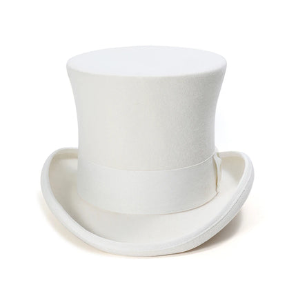 Classic White Top Hat – Premium Wool Felt Victorian Gentleman Hat