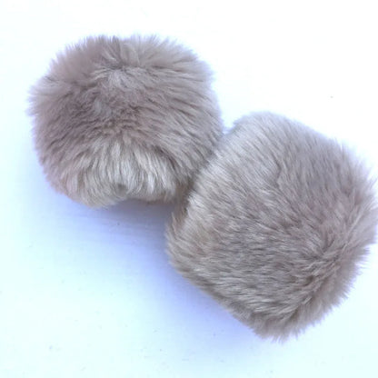 Belmont Faux Fur Wrist Warmers in Khaki