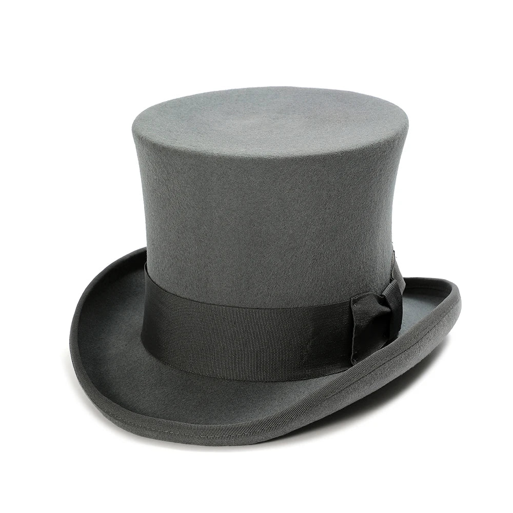 Victorian Style Wool Felt Top Hat – Elegant Gentleman Cylinder Hat