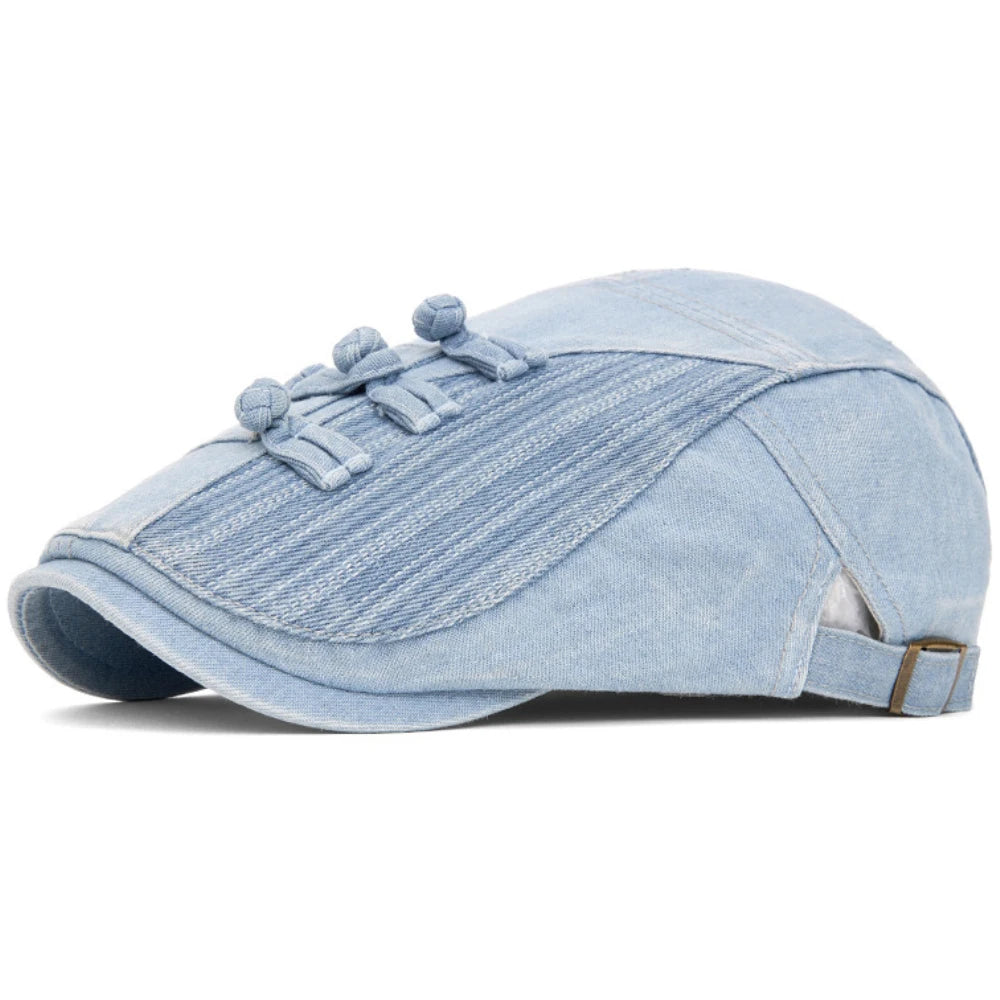 Tetbury Floral Patchwork Beret in A Light Blue