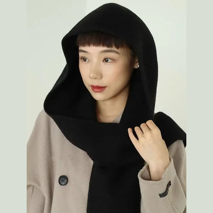 Cumbria Wool Hooded Scarf in Black