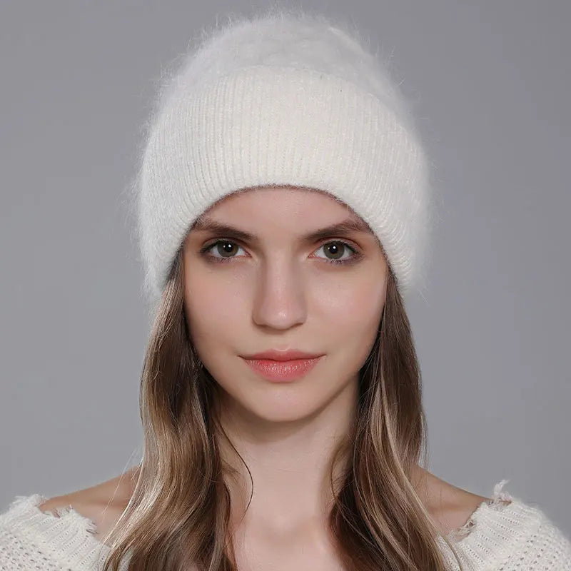 The St Moritz | Twist Angora Rabbit Fur Knitted Beanie | Urban Caps NZ