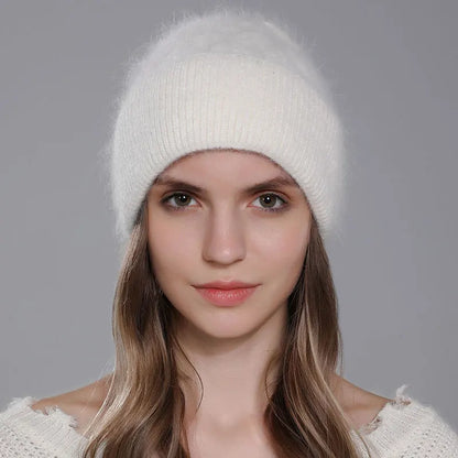 The St Moritz | Twist Angora Rabbit Fur Knitted Beanie | Urban Caps NZ