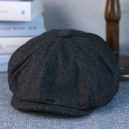 Durham Wool Newsboy Cap in Dark Grey
