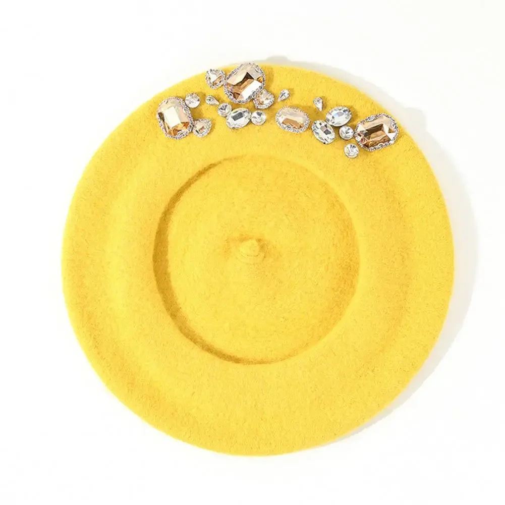 Montmartre Rhinestone Wool Beret in Yellow
