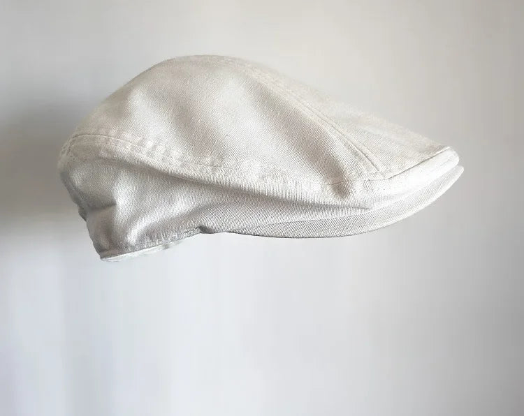 Chester Linen Newsboy Cap in White