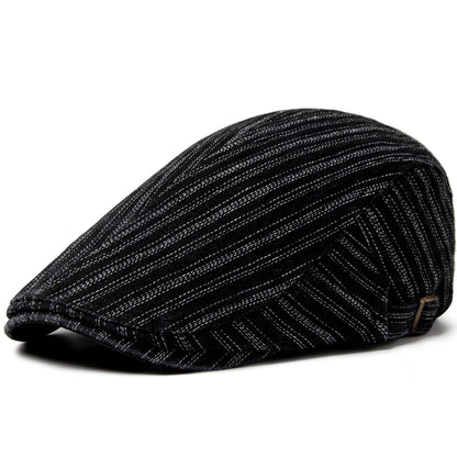 Striped Cotton Peaked Ivy Cap | Soft Top Summer Flat Cap | Urban Caps NZ