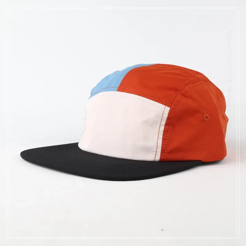 Shoreditch 5-Panel Colour Block Cap in Orange Black Eaves