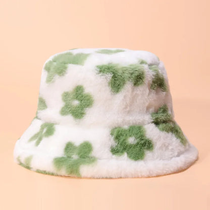 Plush Cow Print Bucket Hat | Warm Winter Panama Hat | Urban Caps NZ