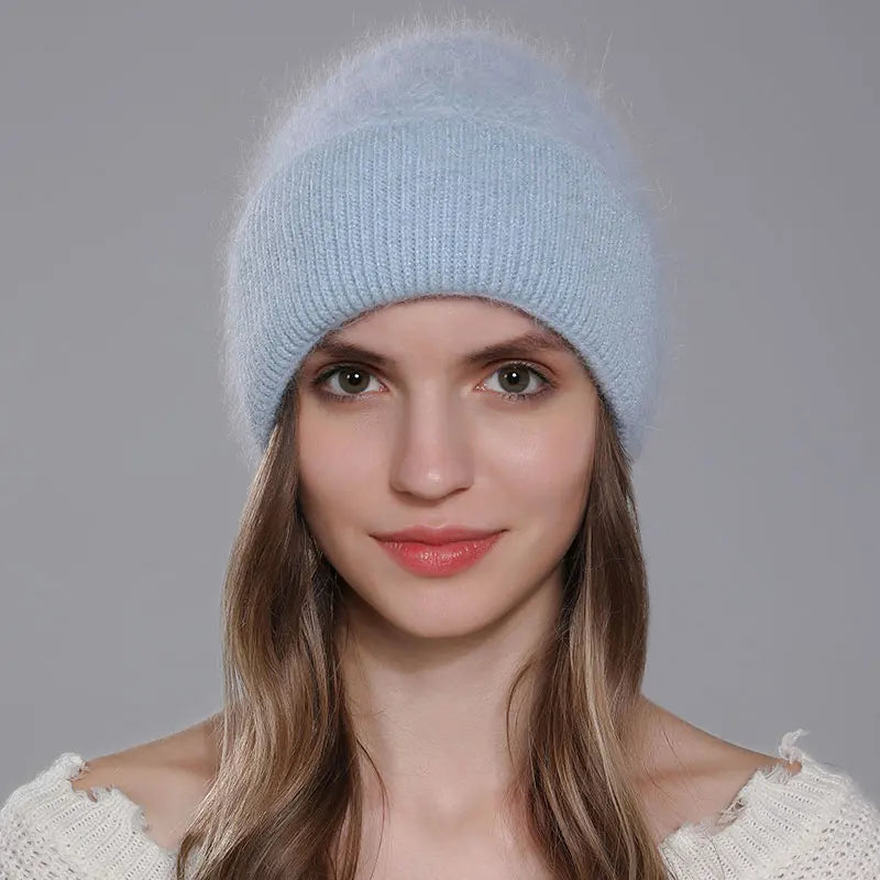 The St Moritz | Twist Angora Rabbit Fur Knitted Beanie | Urban Caps NZ