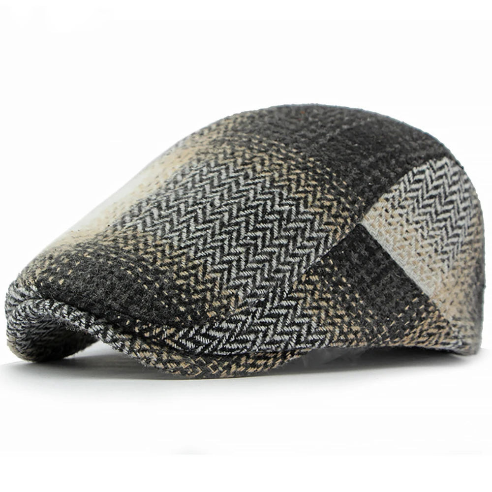 Bury Plaid Wool Beret in Black