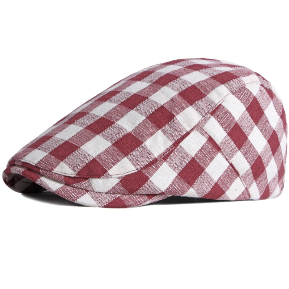 Aberdeen Plaid Artist Beret in Back Buckle Red