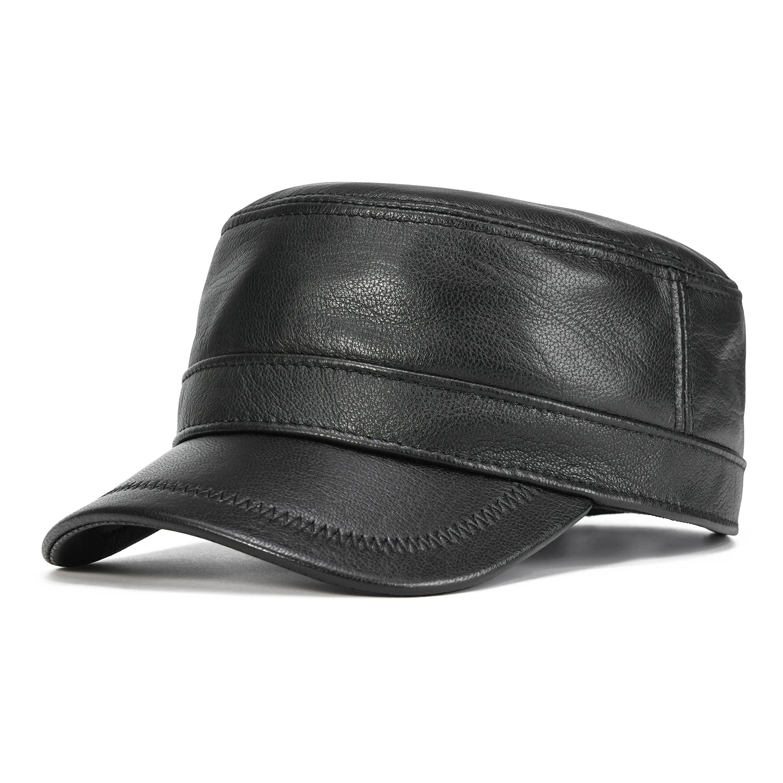 The Wellington | Men's Leather Cadet Flat Top Cap | Urban Caps NZ